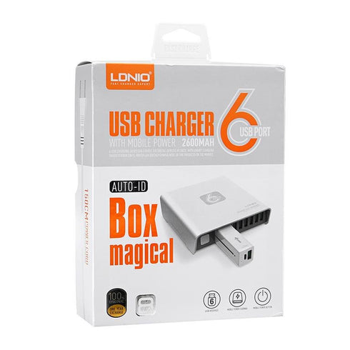 LDNIO A6802 - 6 port phone Charger With Small PowerBank - MultiPort Charger